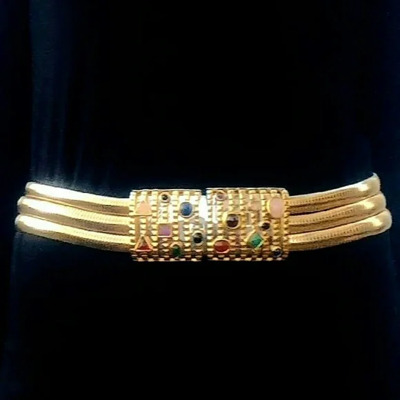 Vintage 70s Gold Stretch Belt w/ Gemstones Buckle - Picture 11 of 11